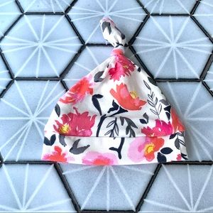 Infant Pink Flower Top Knot Hat